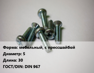 Винт мебельный, с прессшайбой 5х30 DIN 967, цена за шт, кг цена По запросу где купить, условия доставки в Актобе и Актюбинской области